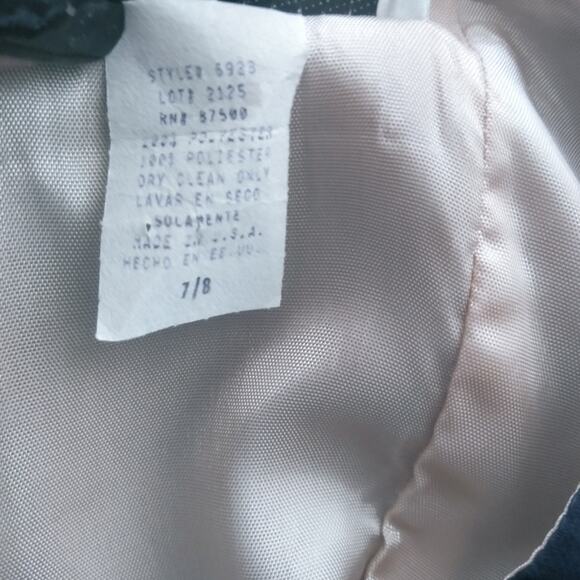 Alyn Paige Vintage Blue Dress Velour Floral Pattern Size 7/8 - Picture 9 of 9